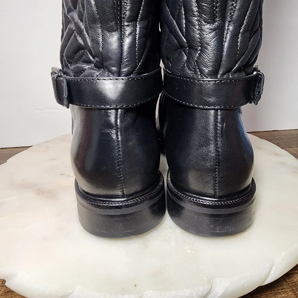 Aquatalia Women's Bonnie Winter Boots Sz 9 Quilted Black Leather Made in Italy
